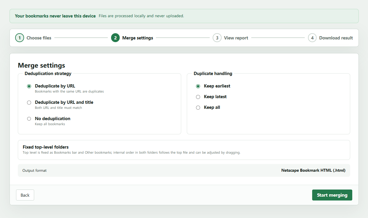 Configuracao de merge com estrategia de deduplicacao e tratamento de duplicados